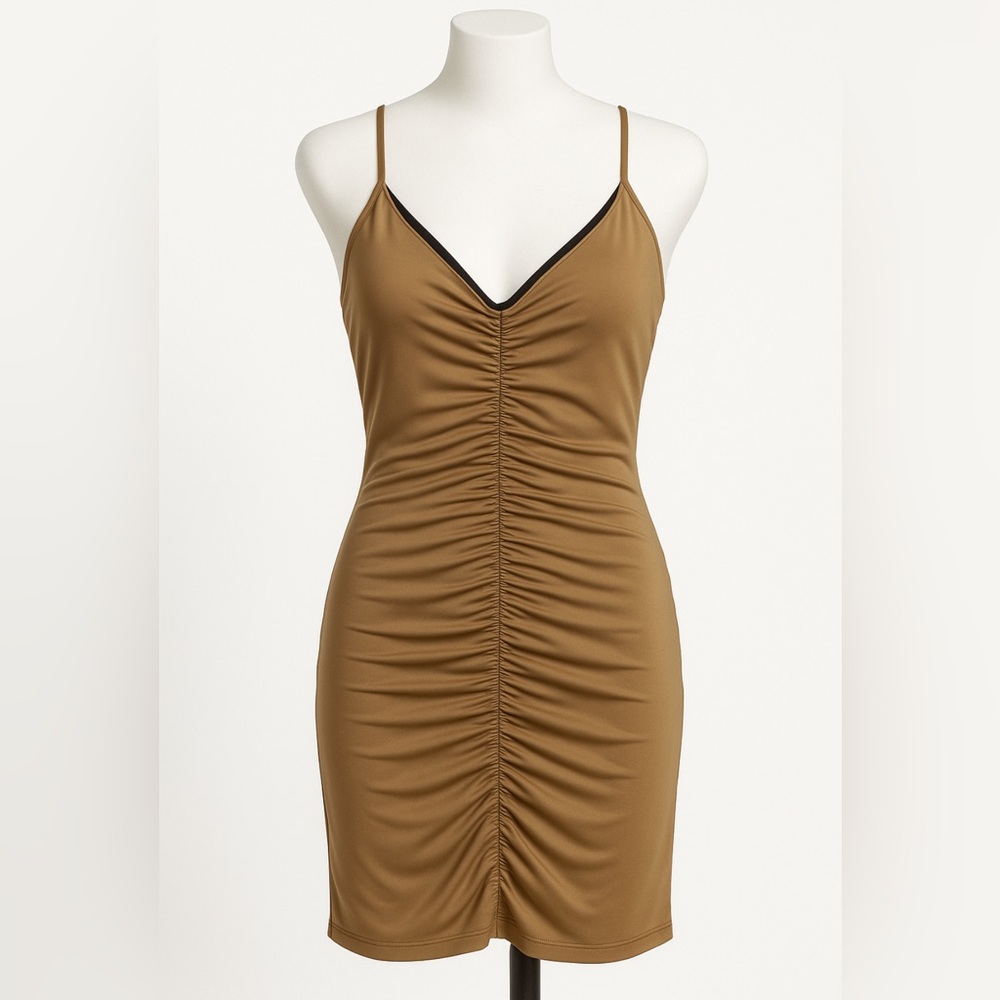Wearever Brown Ruched‎ Slip Dress | Size XL | Adjustable